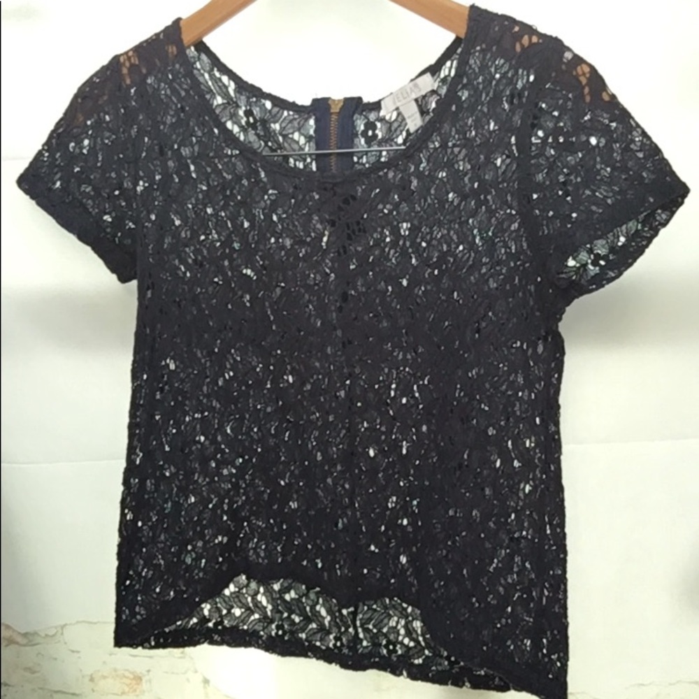 Delia’s Women’s High Low Navy Blue Feminine Lace Blouse